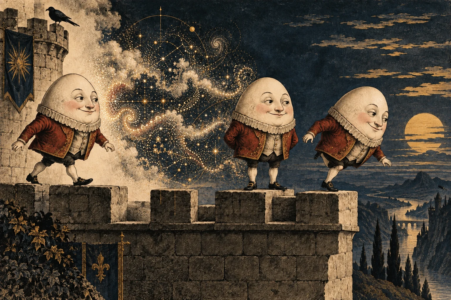 One Humpty Dumpty passes through a cloud of luminous point sets and emerges as two identical copies.