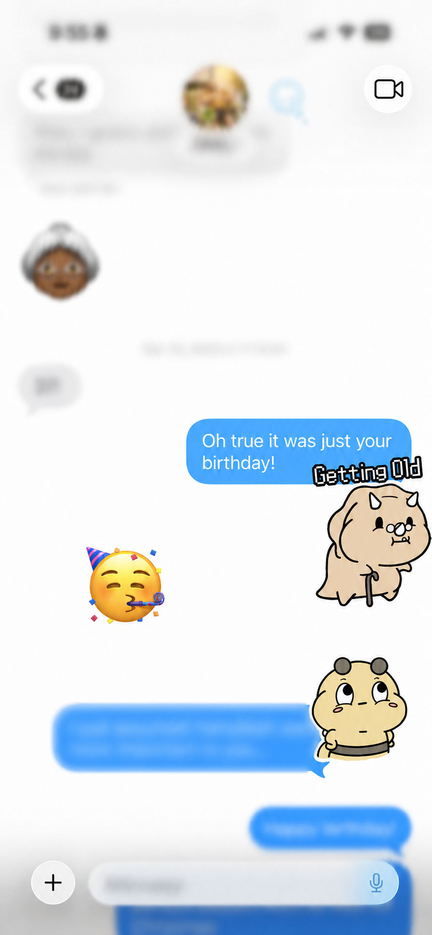 A real text exchange in which the author realizes the birthday has just passed.