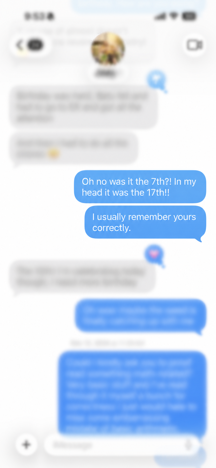 A real text exchange in which the author confuses several possible birthday dates.