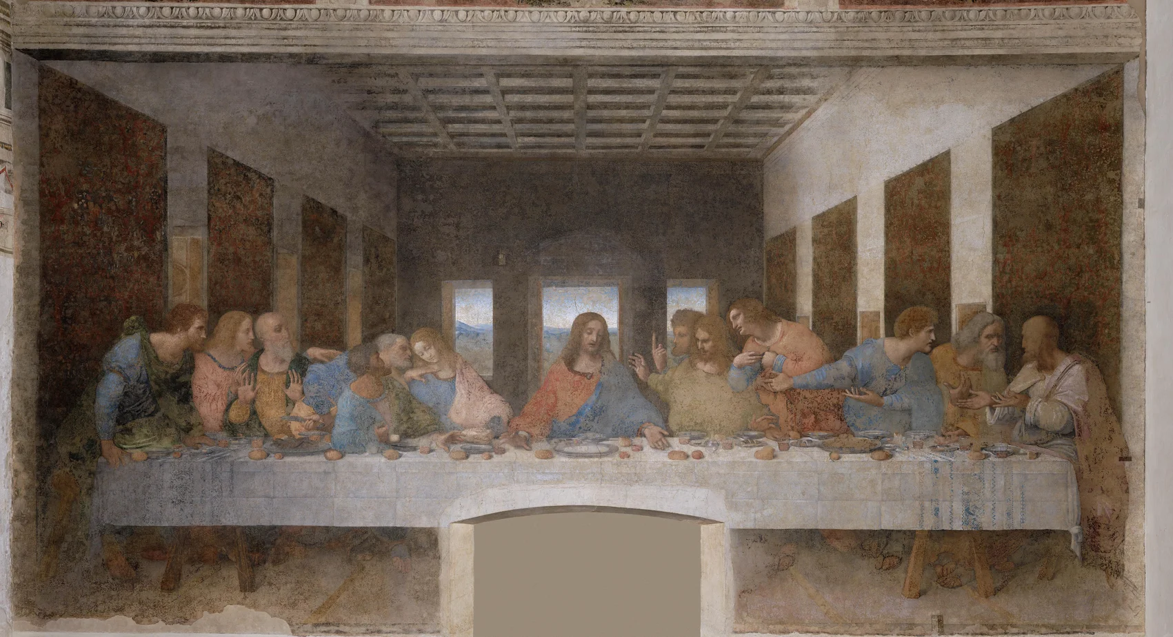 Leonardo da Vinci’s The Last Supper: Jesus and the twelve disciples at a table.