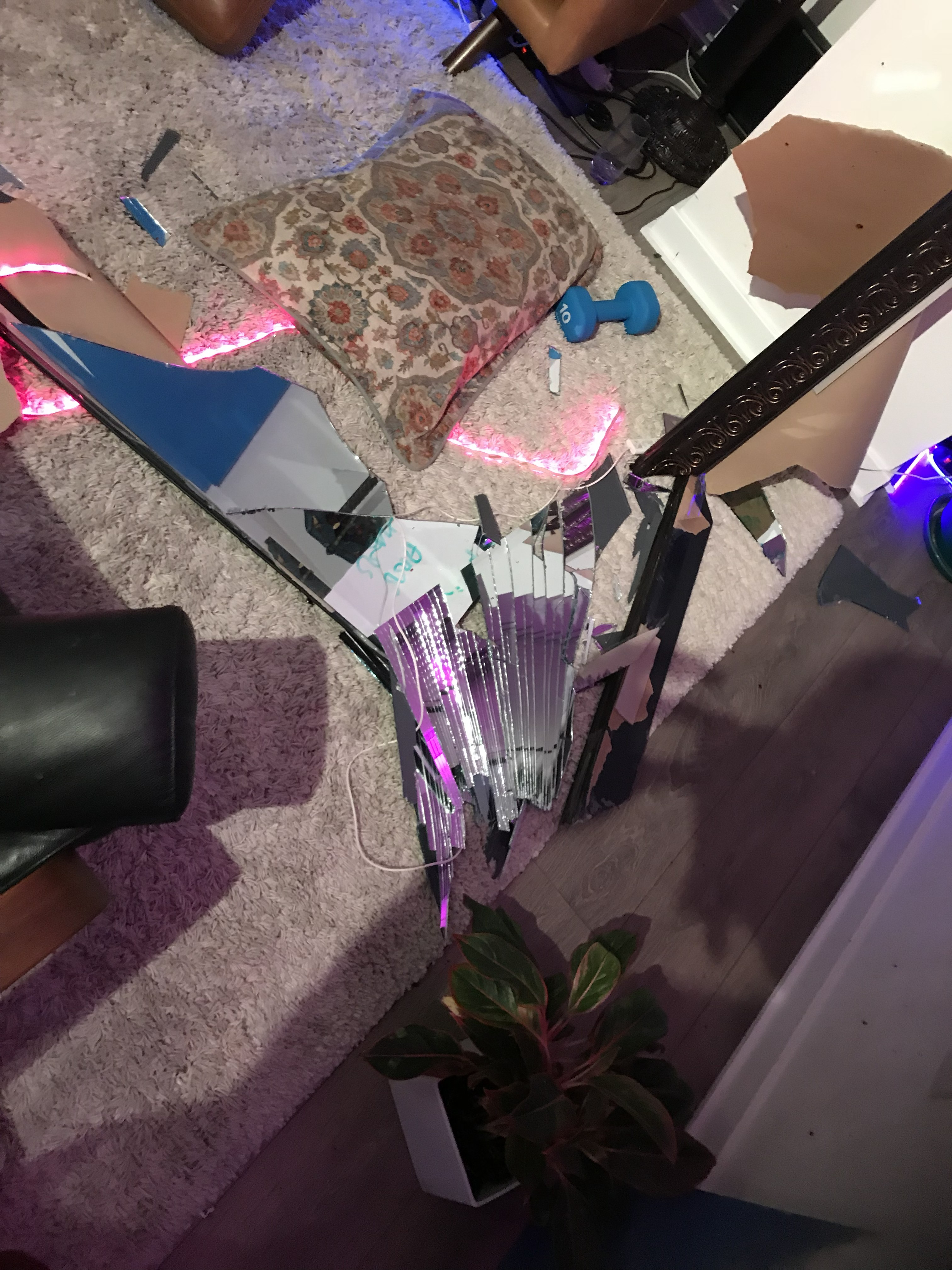 The standing mirror after it broke.