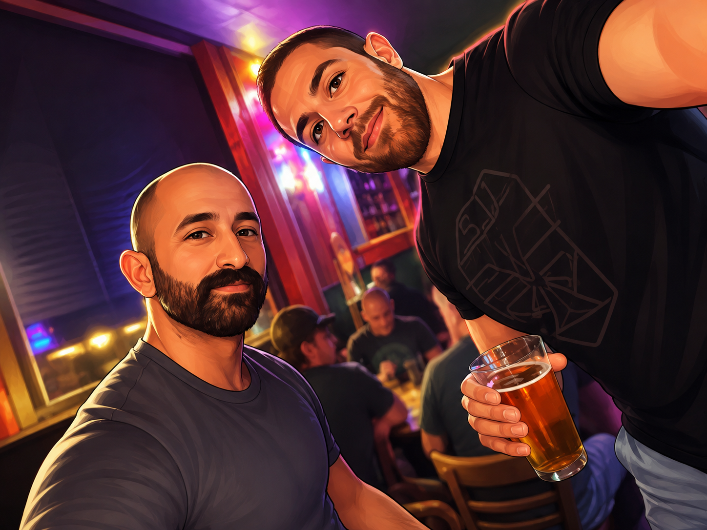 The author and his friend together in a lively venue.